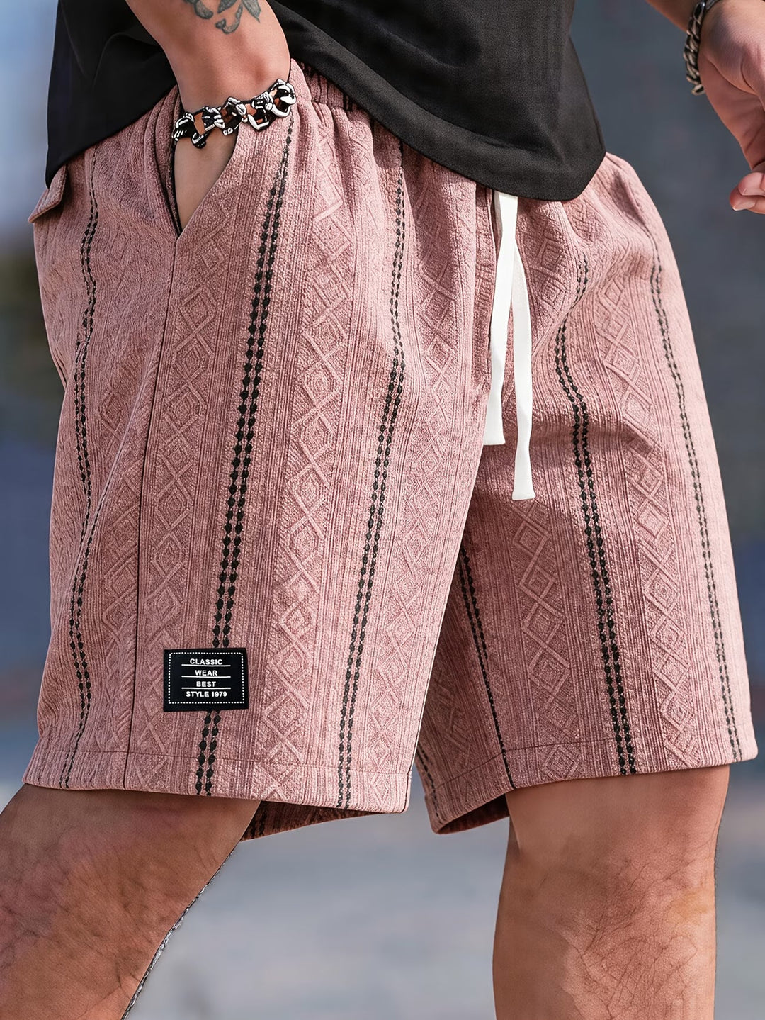 Caspien | Geometric Texture Knit Drawstring Shorts