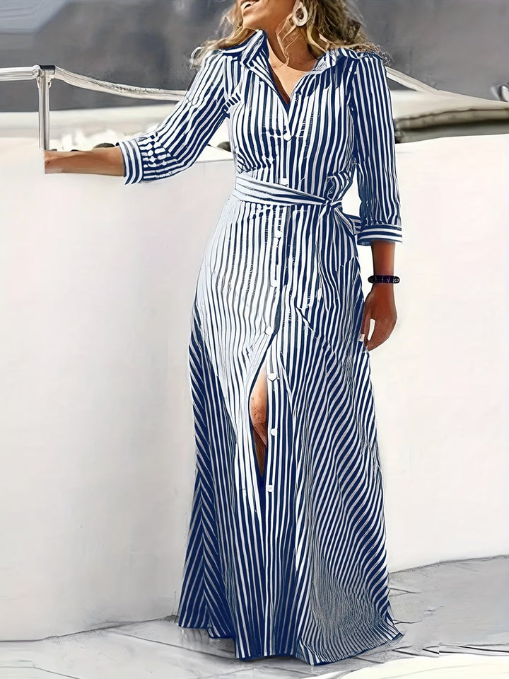 Katerina | Casual Long Sleeve Striped Print Dress
