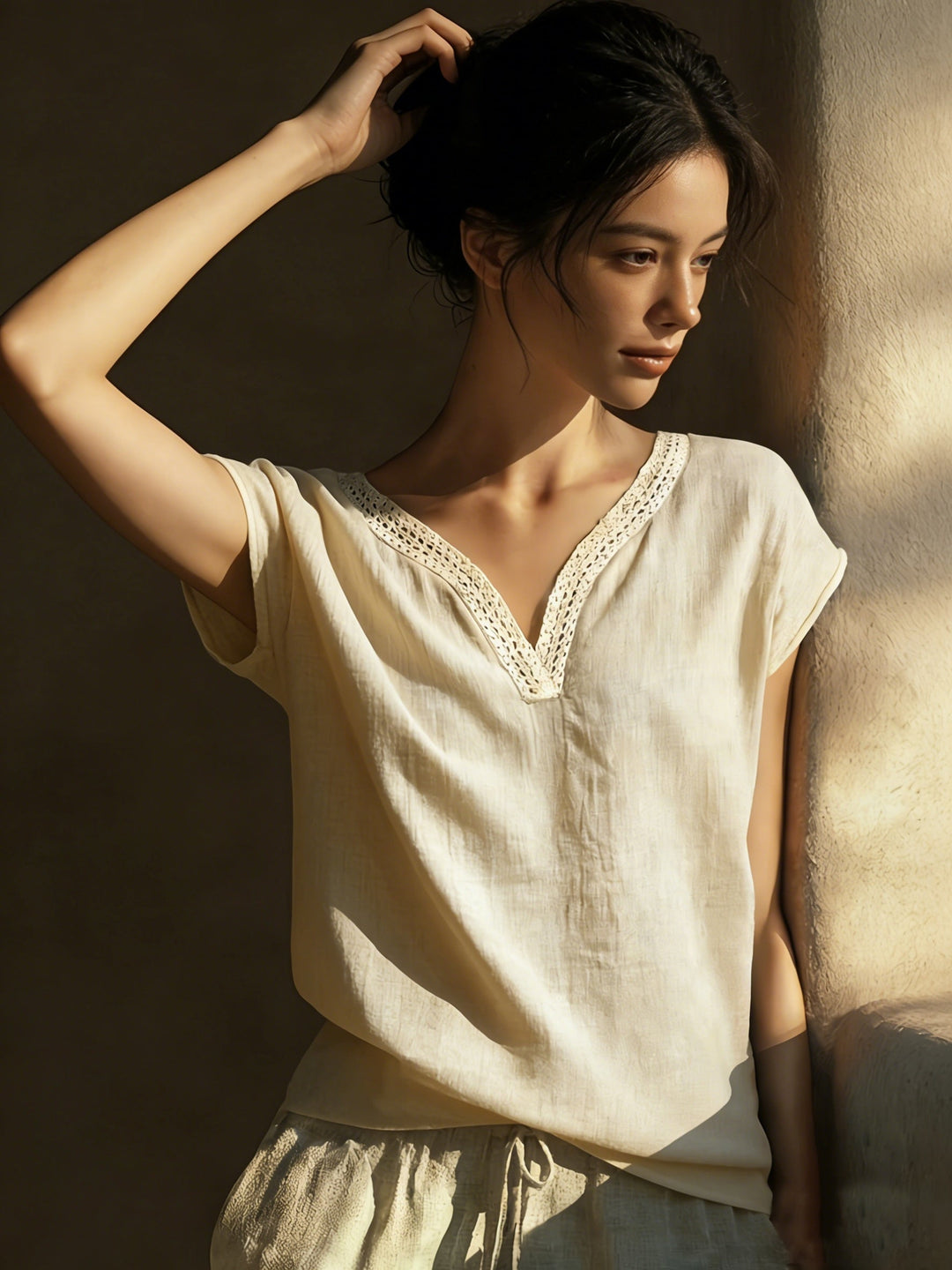 Nora | Decorative Trim V-Neck Blouse
