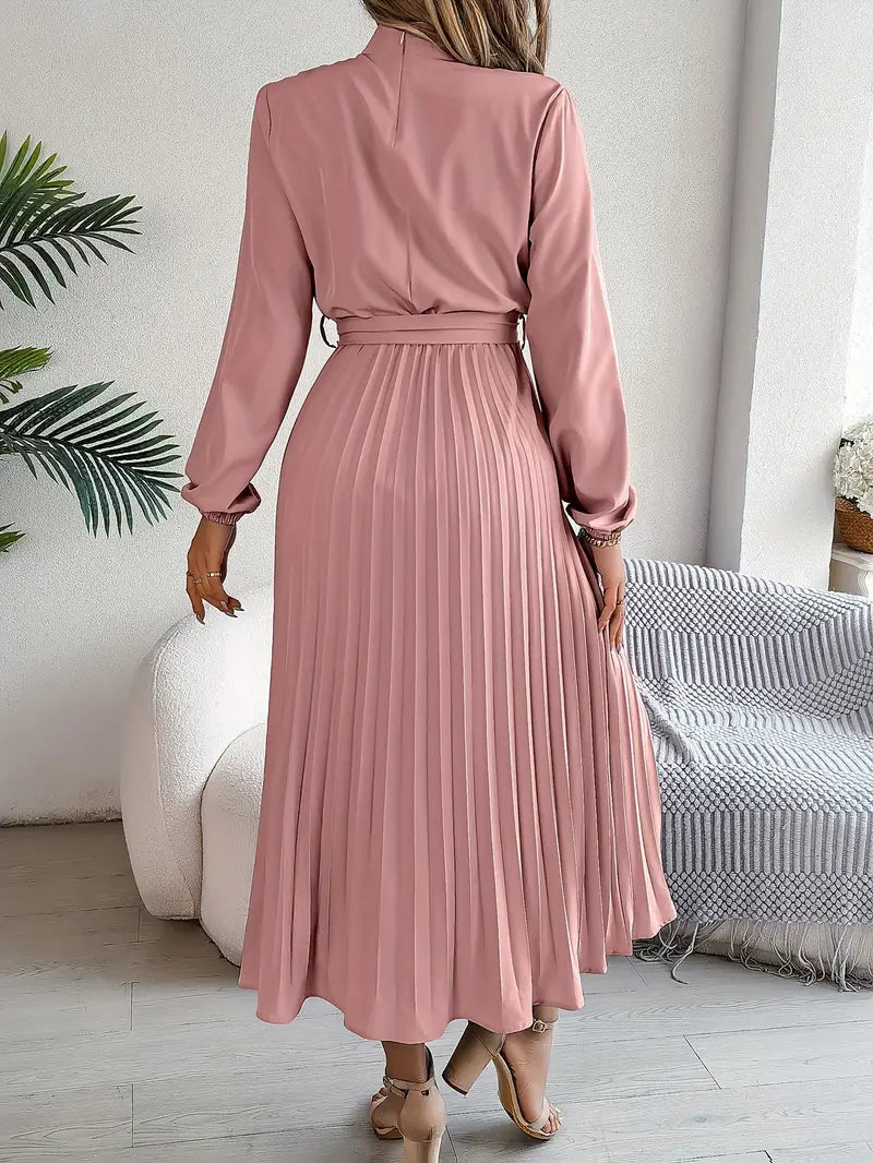 Evelyn | Elegant Pleated Belted Midi Dress