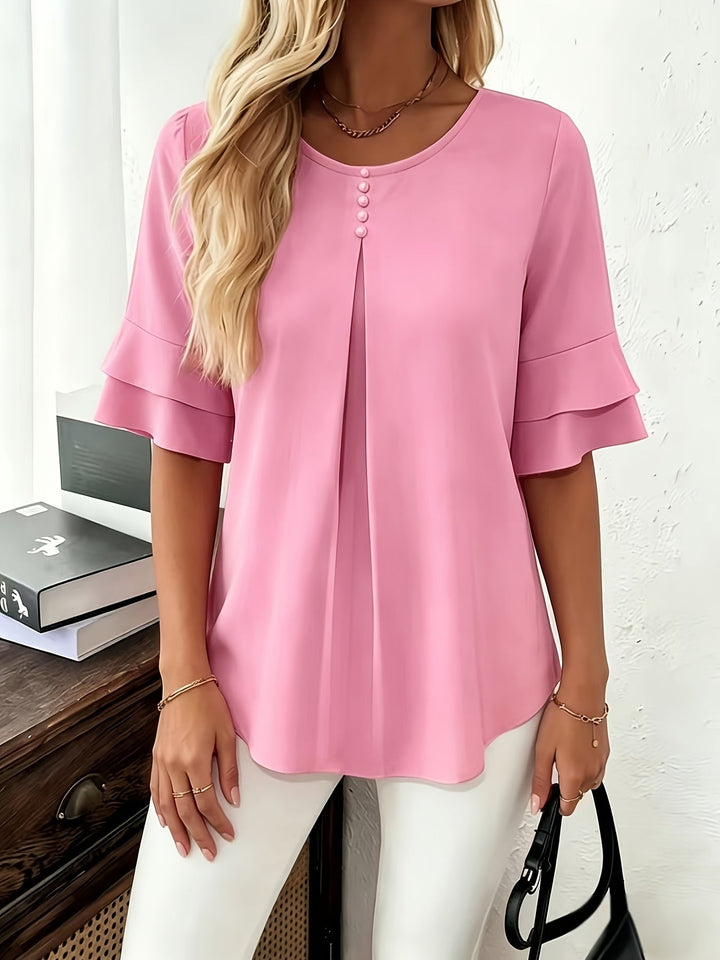 Eloise | Flowing Pearl-Button Blouse