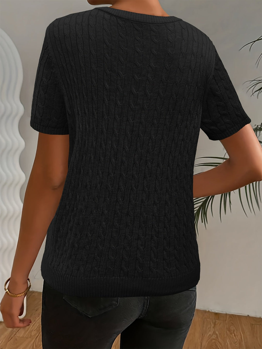 Josie | Cable-Textured Short Sleeve Top