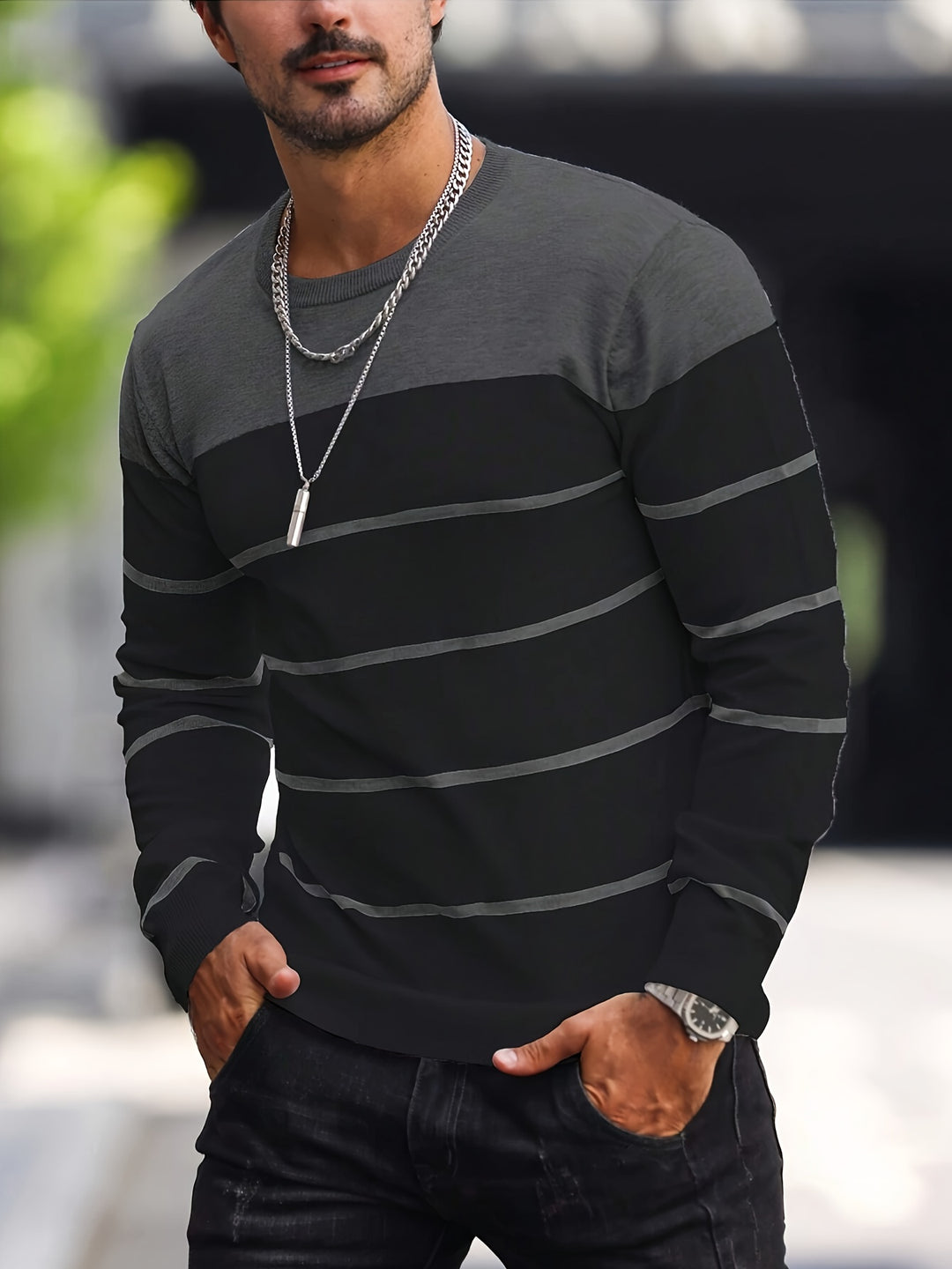Declan | Colour-Block Striped Crew Neck Sweater