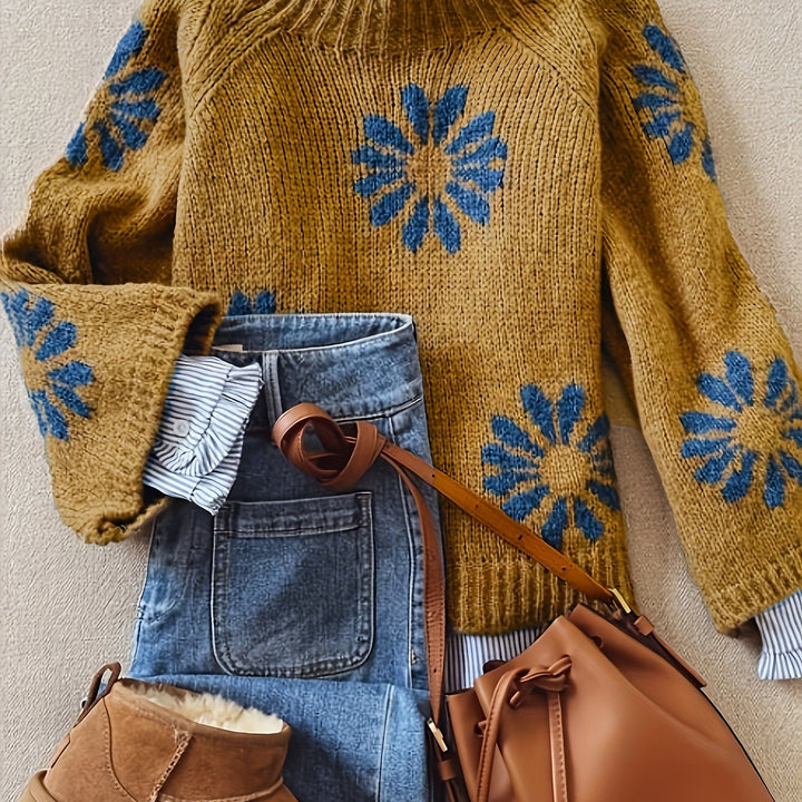Winifred | Floral Bloom High-Neck Sweater