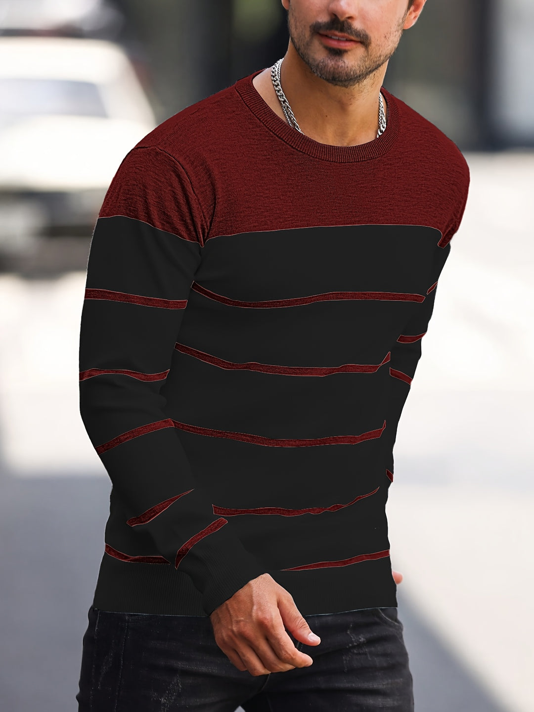 Declan | Colour-Block Striped Crew Neck Sweater