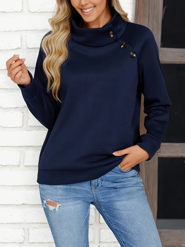 Harper | Button-Accent Stand Collar Sweatshirt