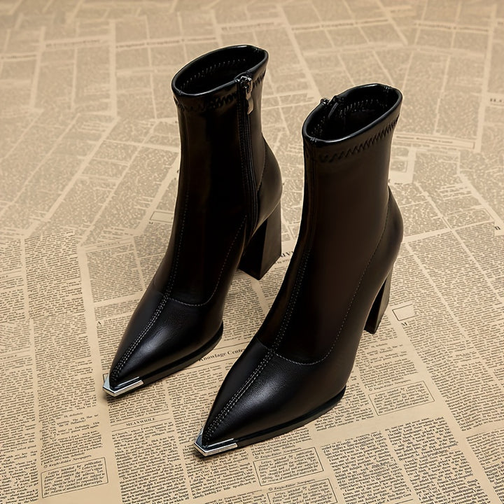 Bronwyn | Pointed-Toe Chunky Heel Ankle Boots