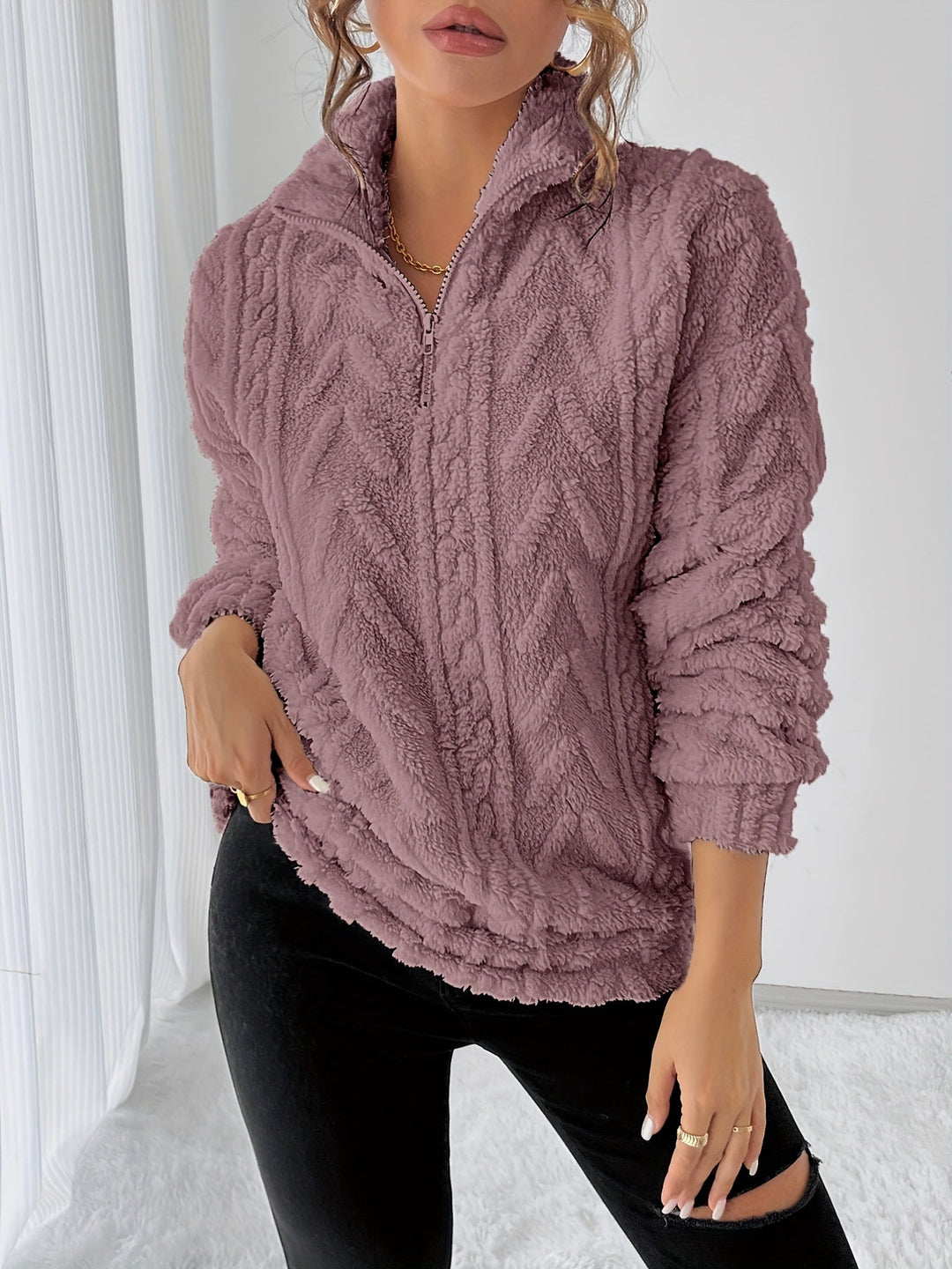 Loretta | Cozy Textured Stand-Collar Pullover