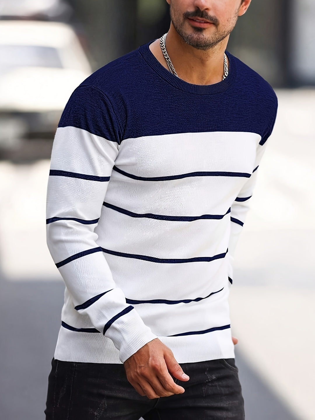 Declan | Colour-Block Striped Crew Neck Sweater