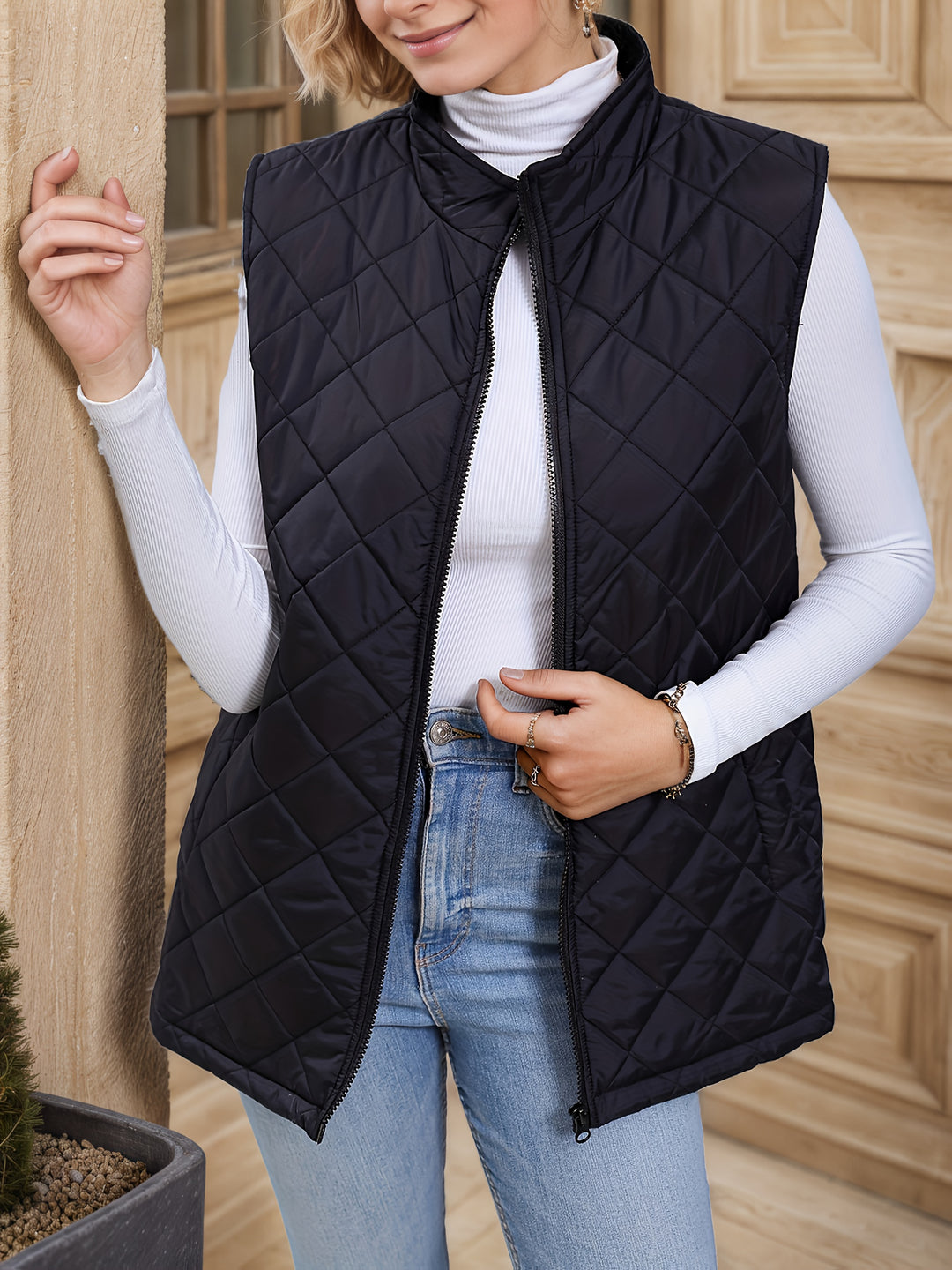 Marlise | Diamond-Quilted Longline Vest