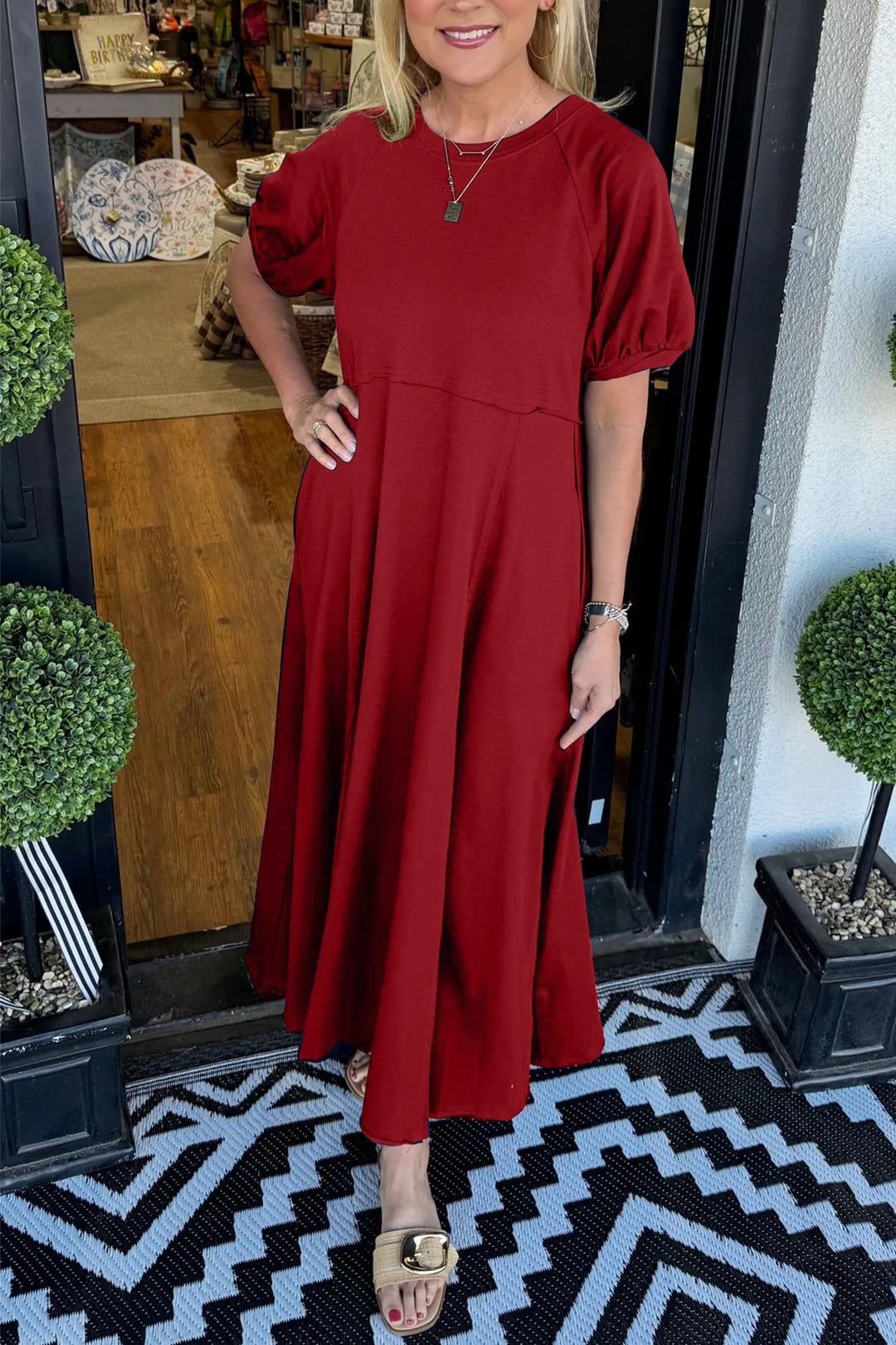 Winslet | Puff Sleeve Round Neck Maxi Dress
