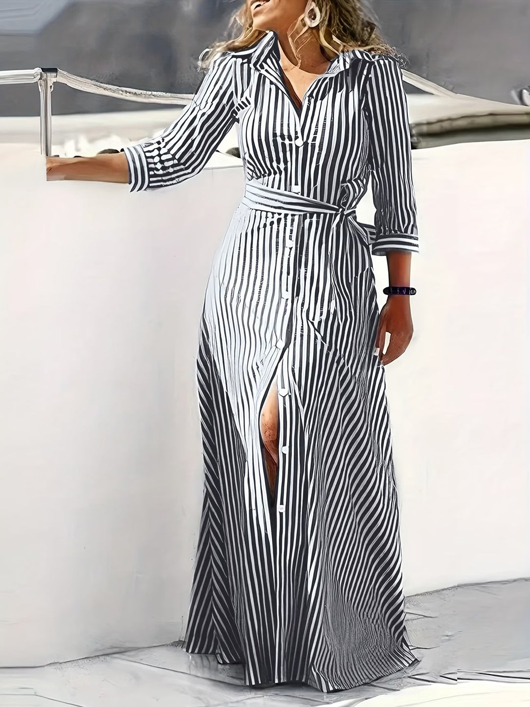Katerina | Casual Long Sleeve Striped Print Dress