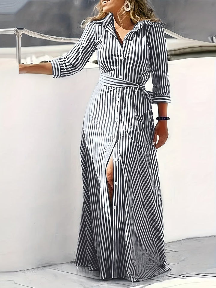 Katerina | Casual Long Sleeve Striped Print Dress