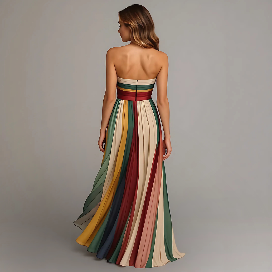 Celeste | Elegant Rainbow Striped Maxi Dress