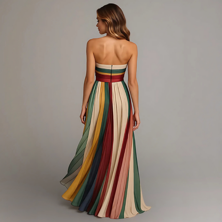 Celeste | Elegant Rainbow Striped Maxi Dress