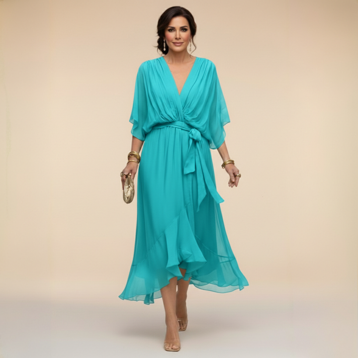 Zinnia | Stylish Chiffon V-Neck Dress