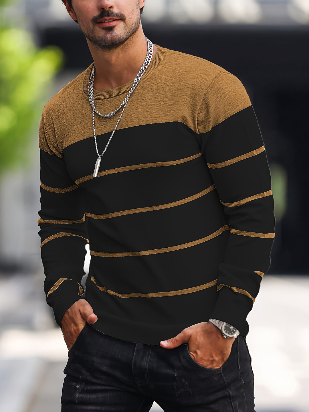 Declan | Colour-Block Striped Crew Neck Sweater