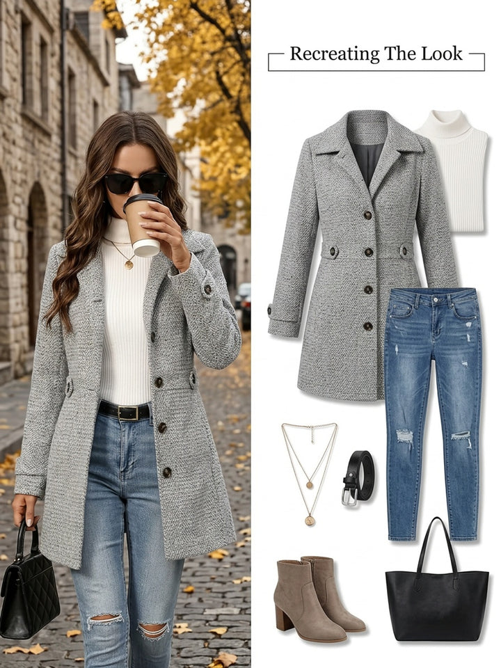 Camille | Waist-Defining Herringbone Coat