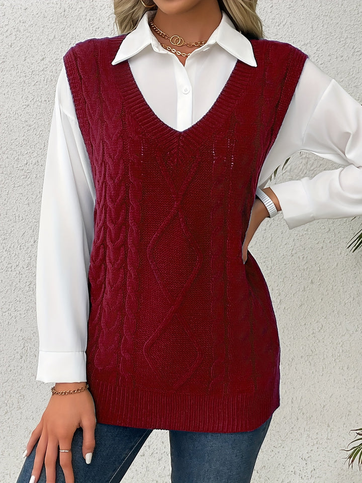 Ramona | Cable-Knit V-Neck Sweater Vest