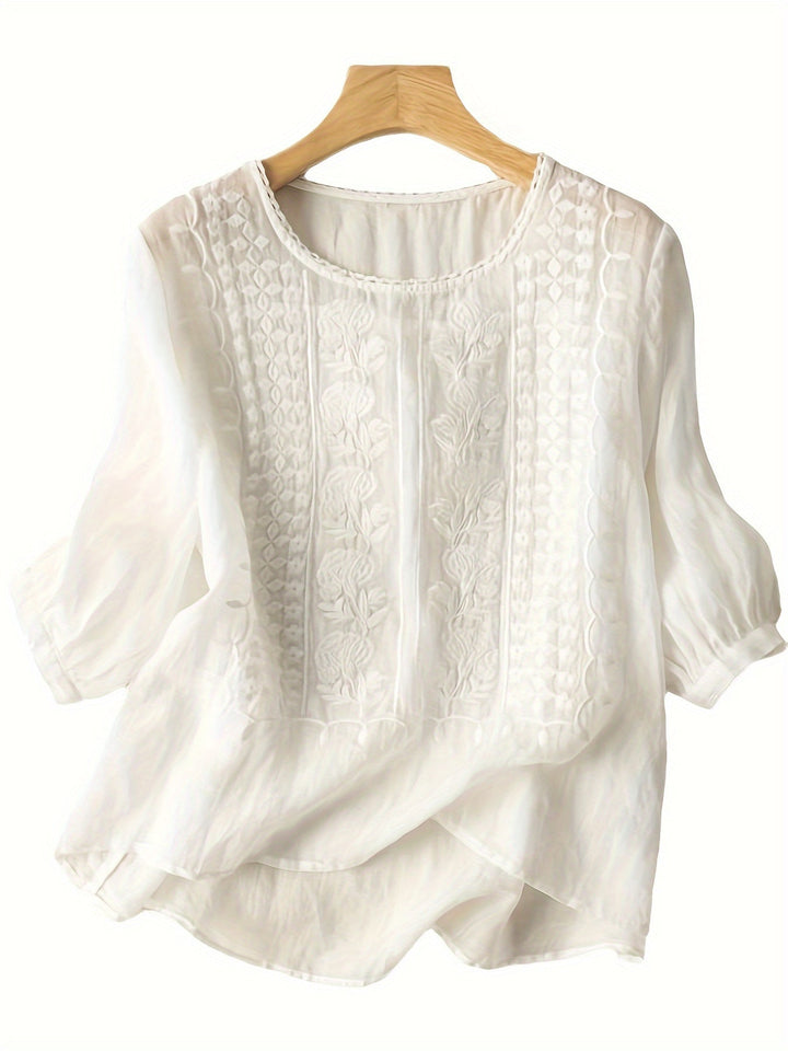 Cecilia | Embroidered Scoop-Neck Blouse