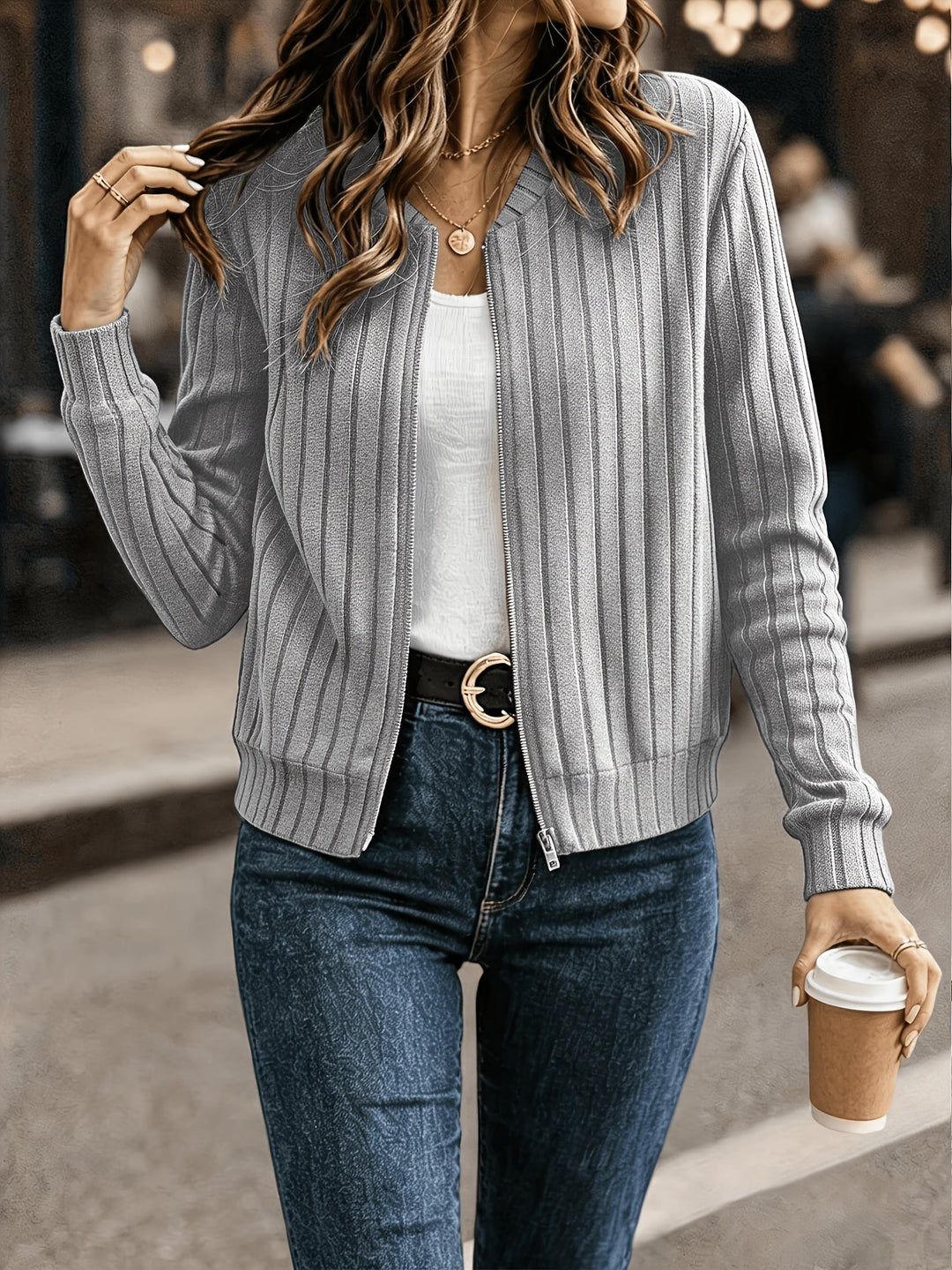Corinne | Refined Ribbed Zip Jacket