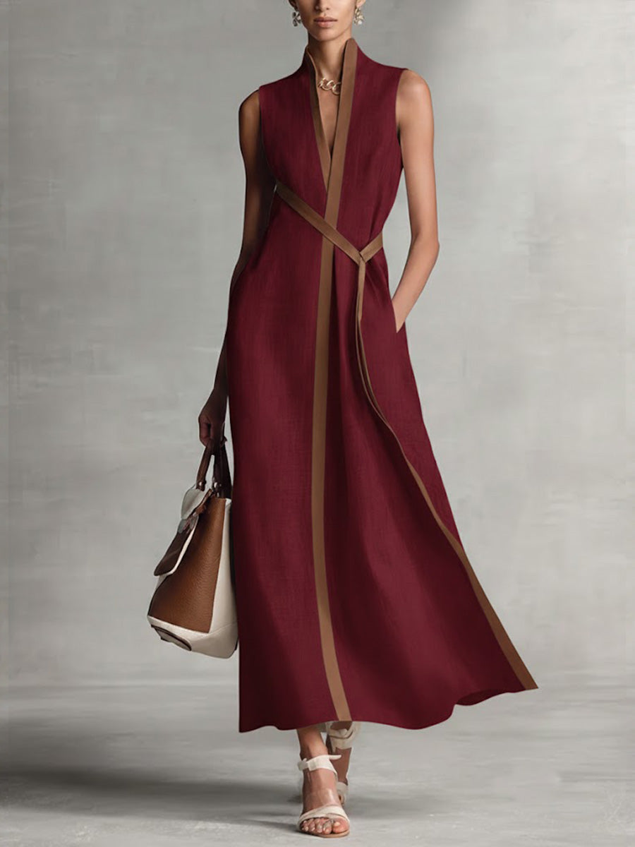 Adeline | Belted Sleeveless Midi Dress