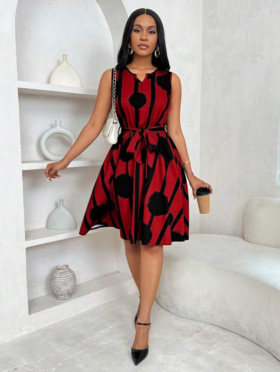 Genevieve | Belted Sleeveless Mini Dress