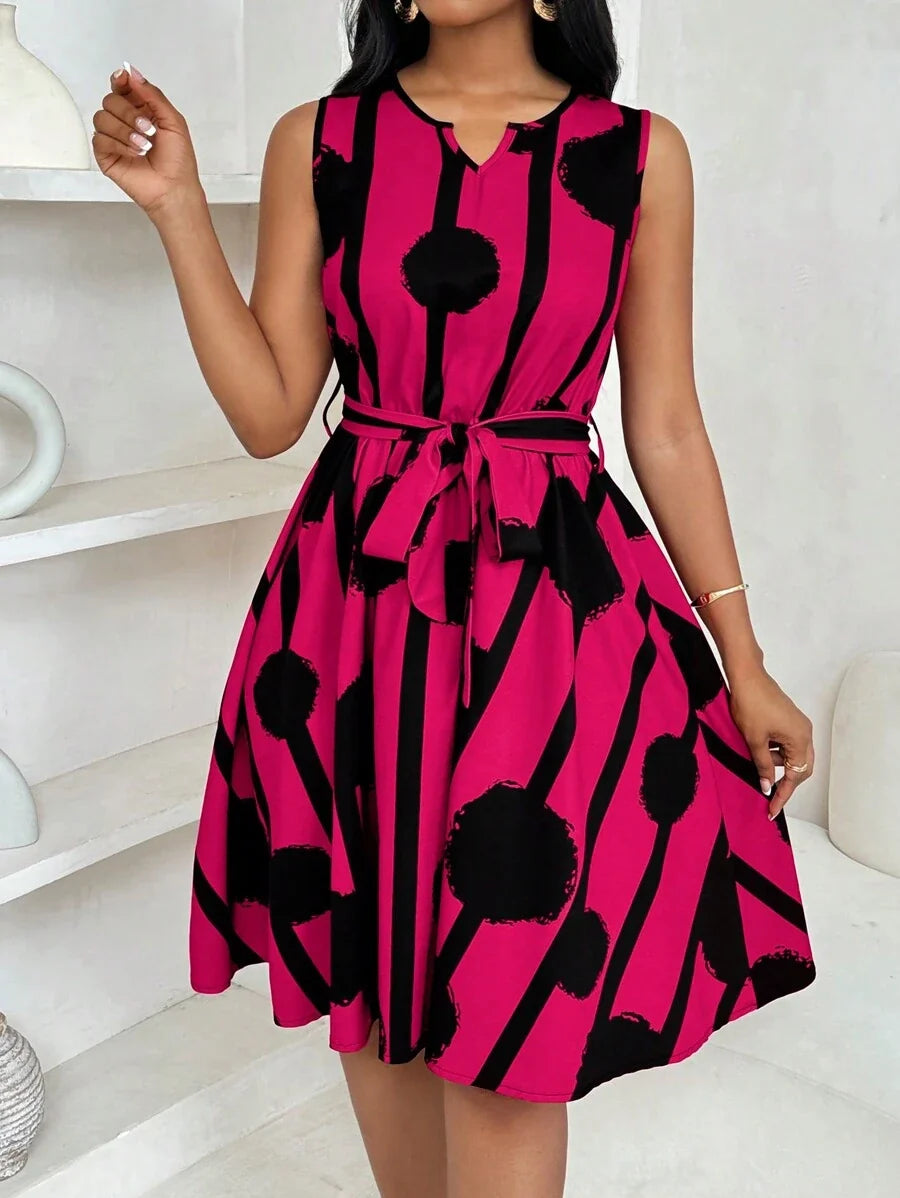 Genevieve | Belted Sleeveless Mini Dress