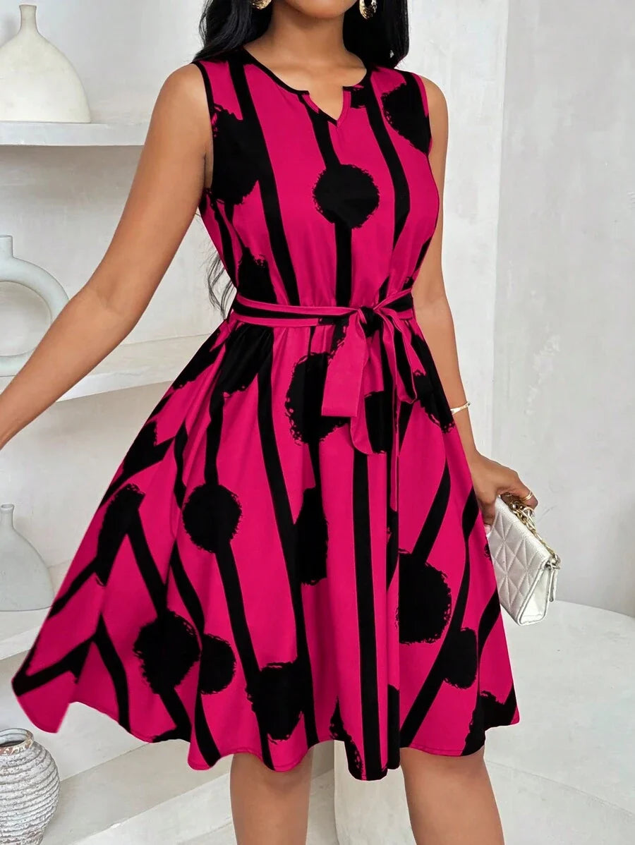 Genevieve | Belted Sleeveless Mini Dress
