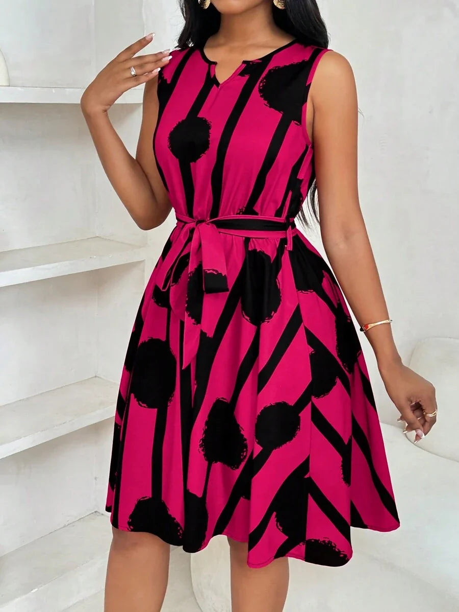 Genevieve | Belted Sleeveless Mini Dress