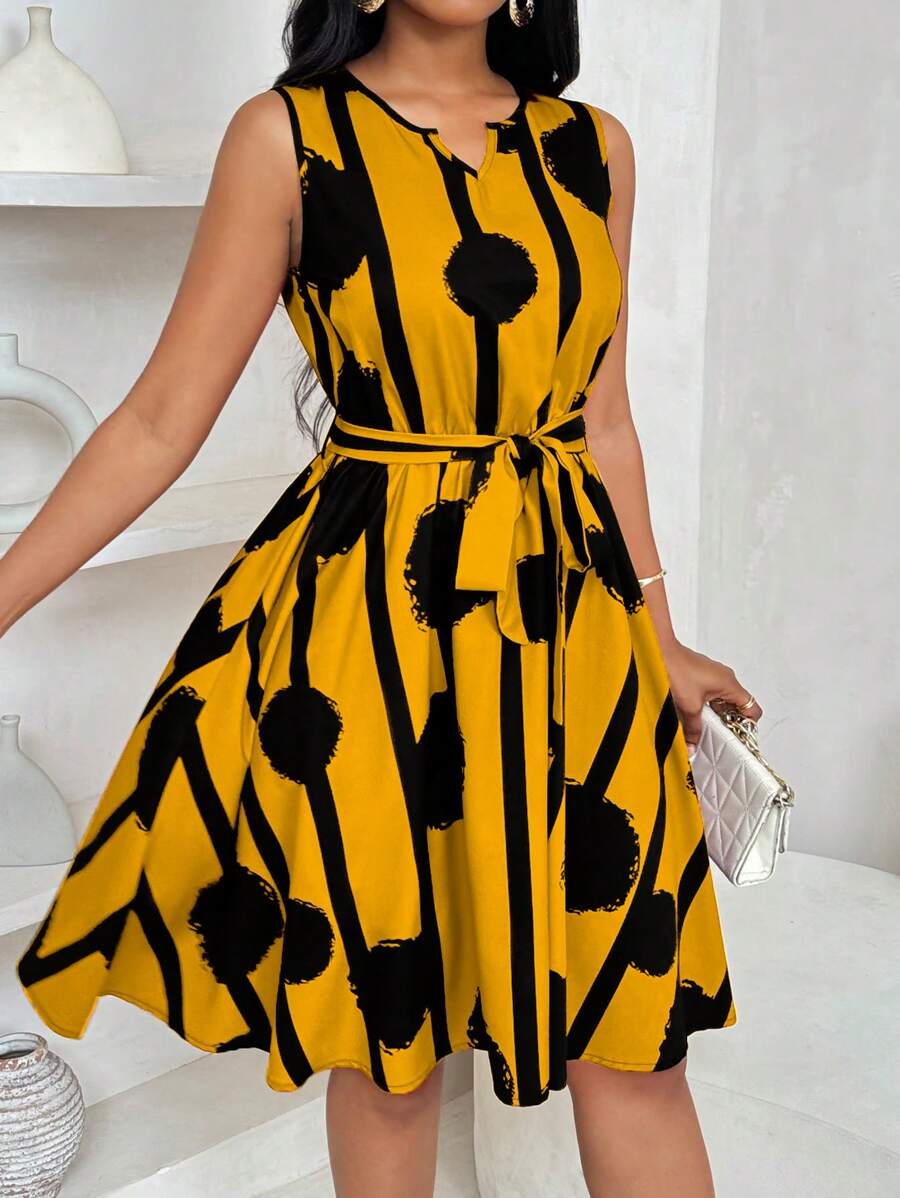 Genevieve | Belted Sleeveless Mini Dress