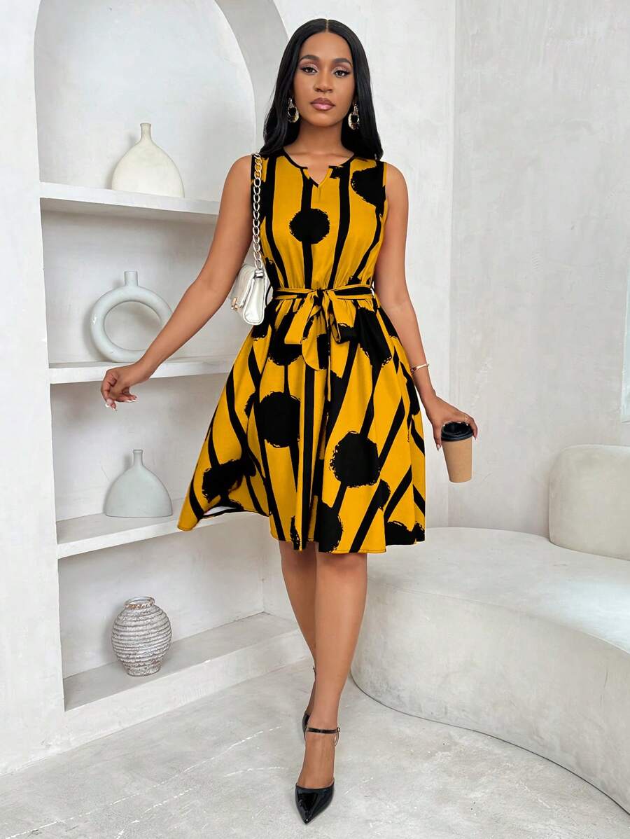 Genevieve | Belted Sleeveless Mini Dress