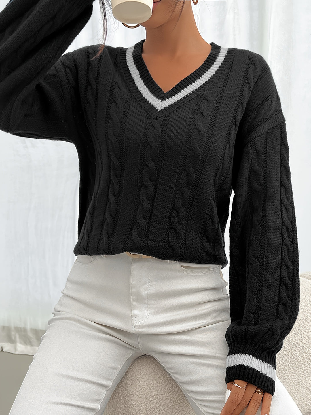 Whitney | V-Neck Cable-Knit Sweater
