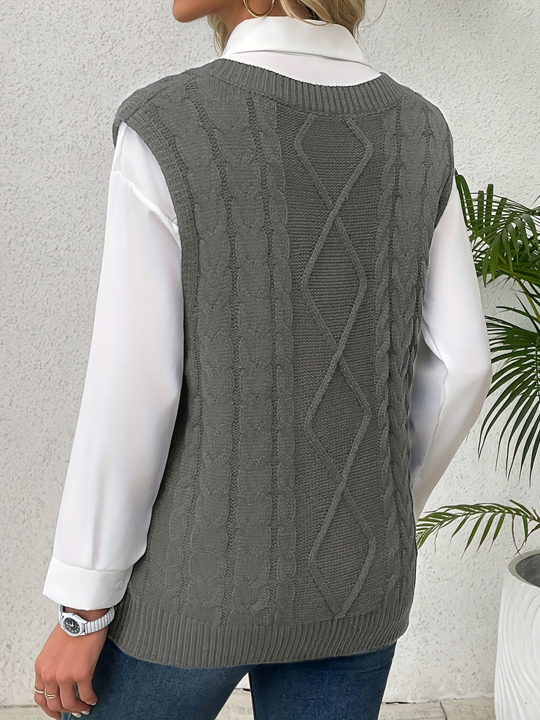 Ramona | Cable-Knit V-Neck Sweater Vest