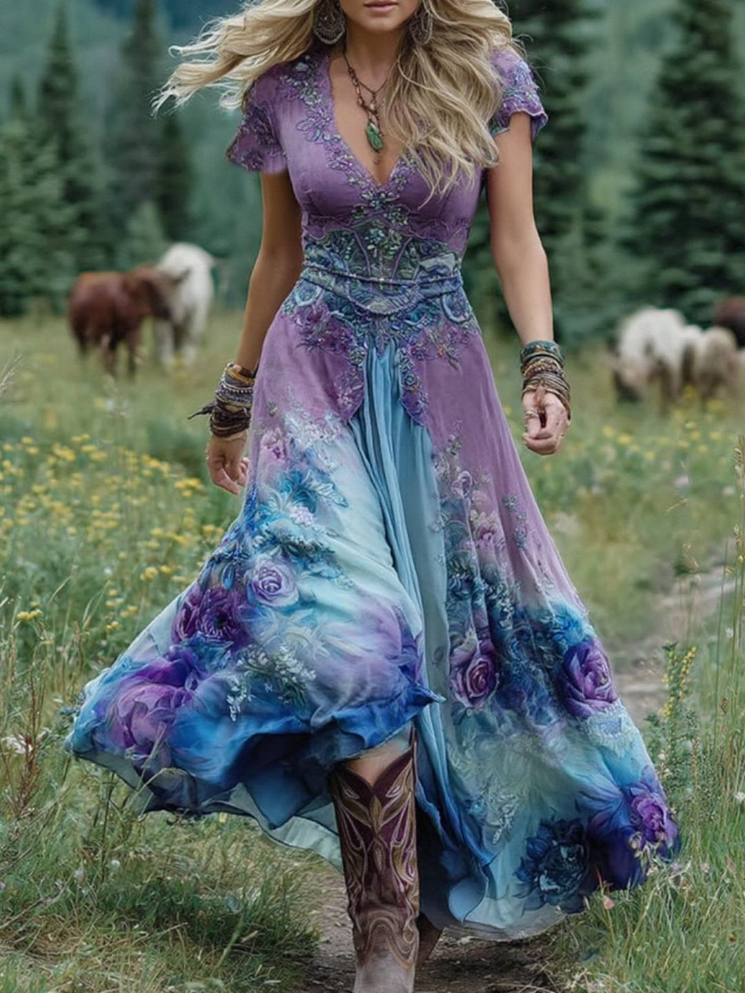 Natalie | Classic Vintage Floral Maxi Dress