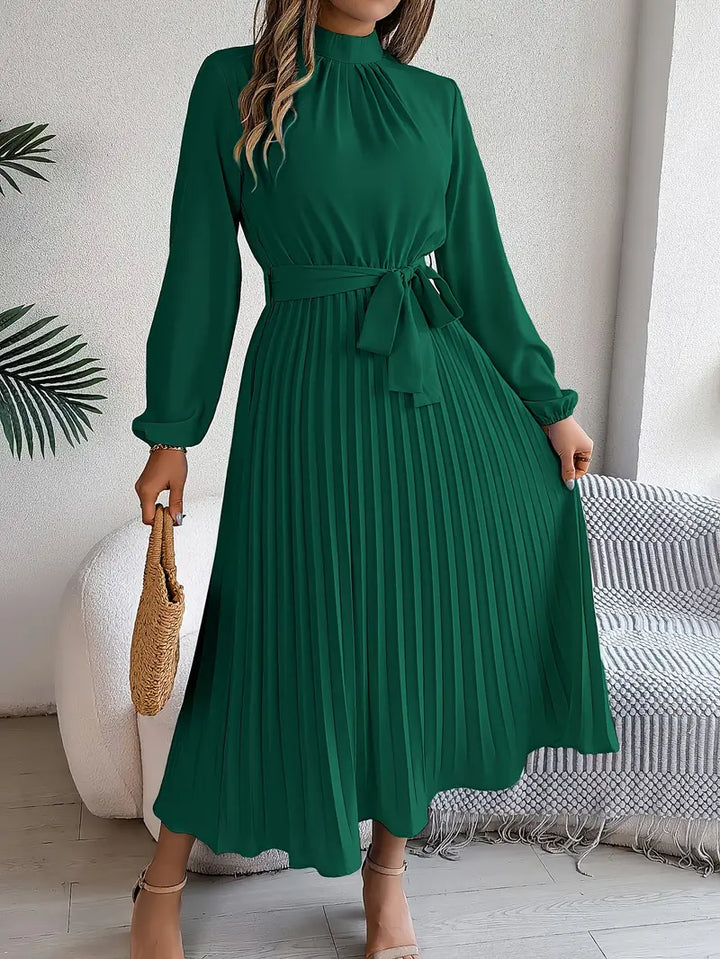 Evelyn | Elegant Pleated Belted Midi Dress