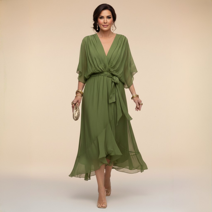 Zinnia | Stylish Chiffon V-Neck Dress