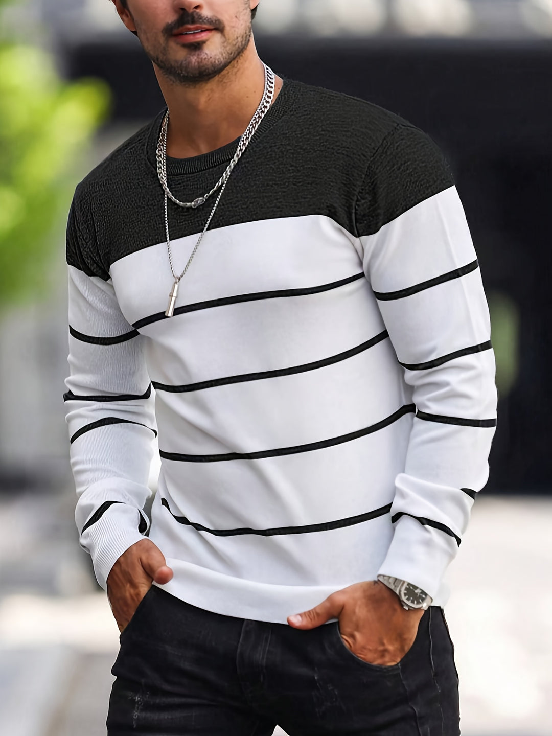 Declan | Colour-Block Striped Crew Neck Sweater