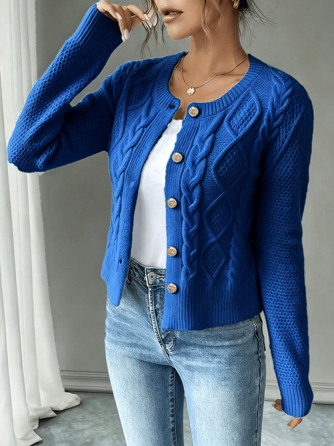 Iris | Cable-Knit Button-Front Cardigan
