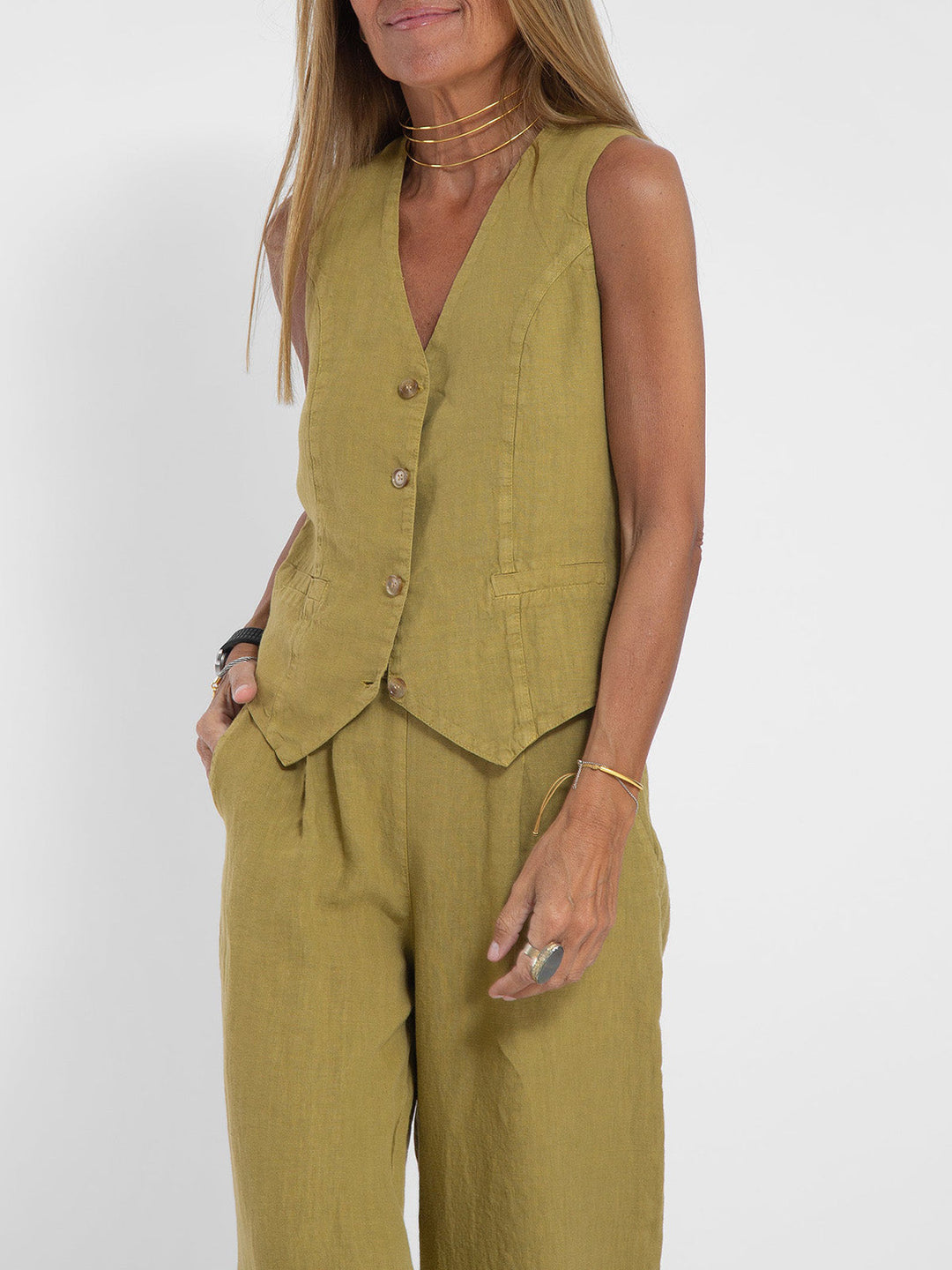 Suzanne | Sleeveless V-Neck Vest & Wide-Leg Pants Set