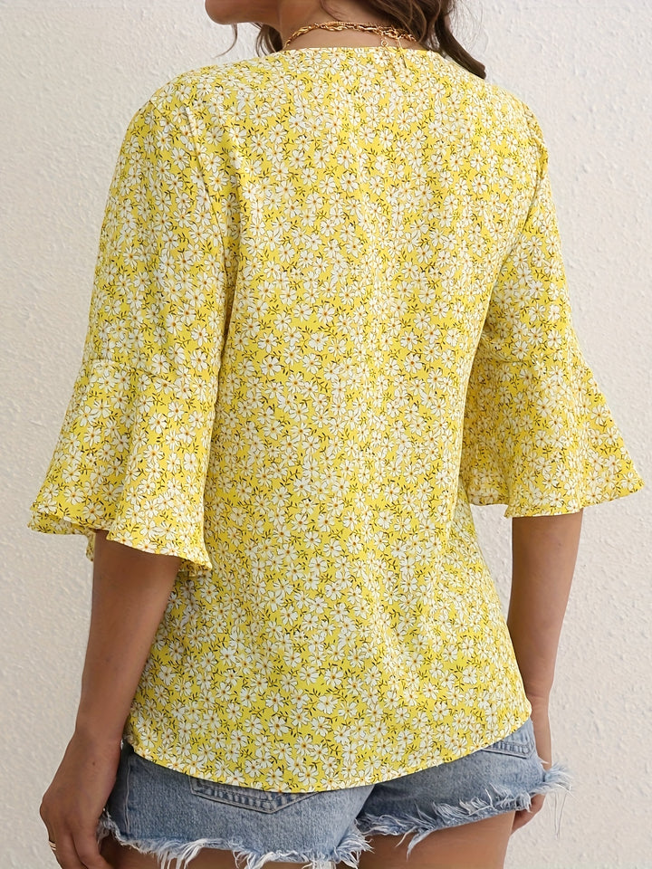 Yvette | Ditsy Floral Ruffle-Sleeve Blouse