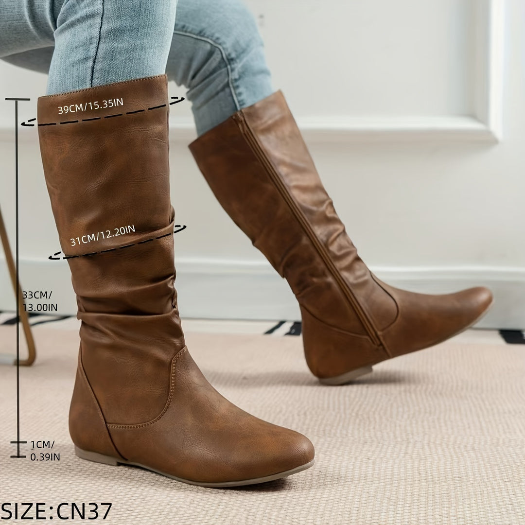 Marlene | Slouch Flat Mid-Calf Boots