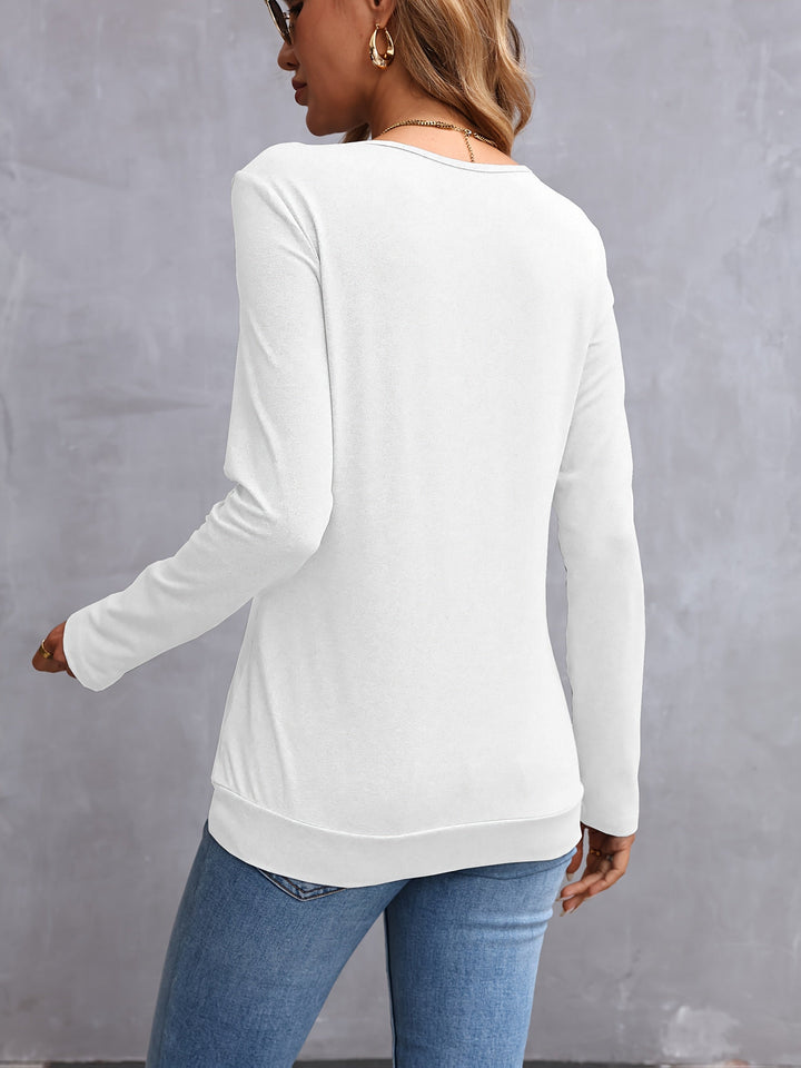 Nadine | V-Neck Button-Trim Long-Sleeve Top
