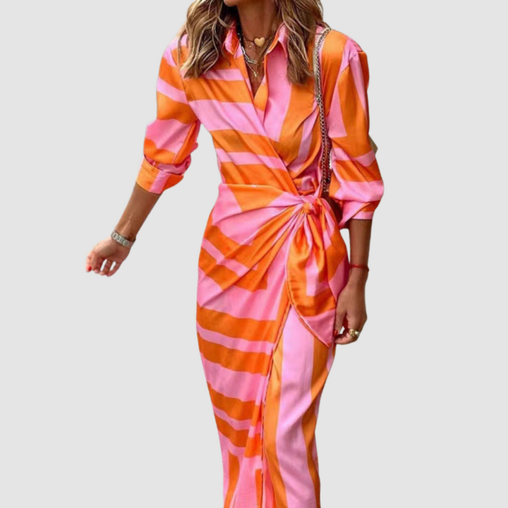 Andrea | Elegant Striped Long Dress