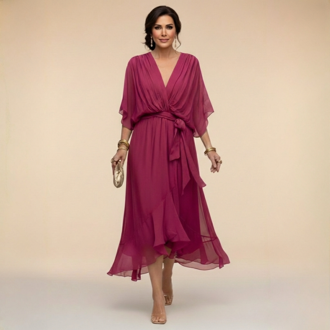 Zinnia | Stylish Chiffon V-Neck Dress