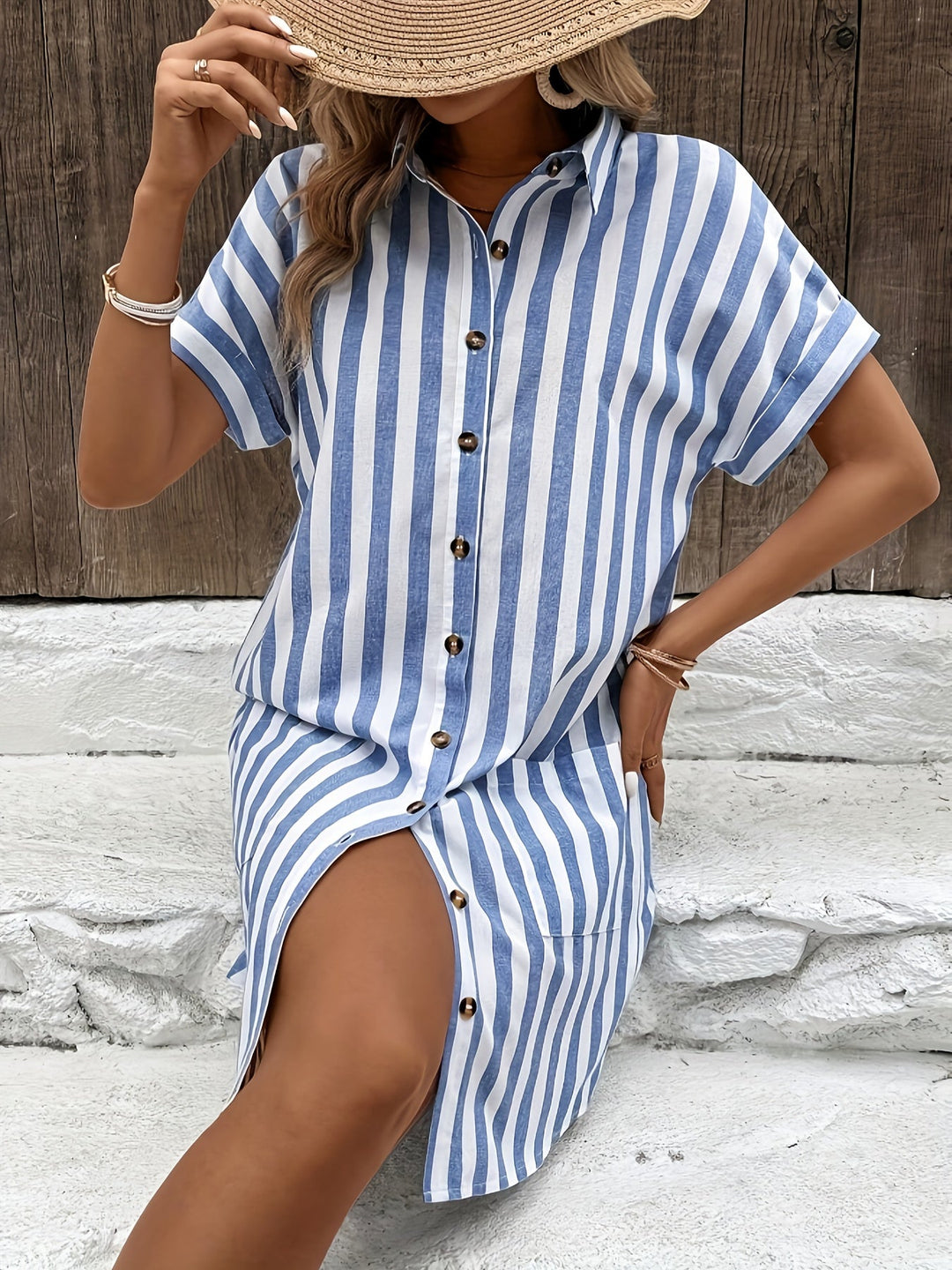 Clara | Striped Button-Up Shirt Dress