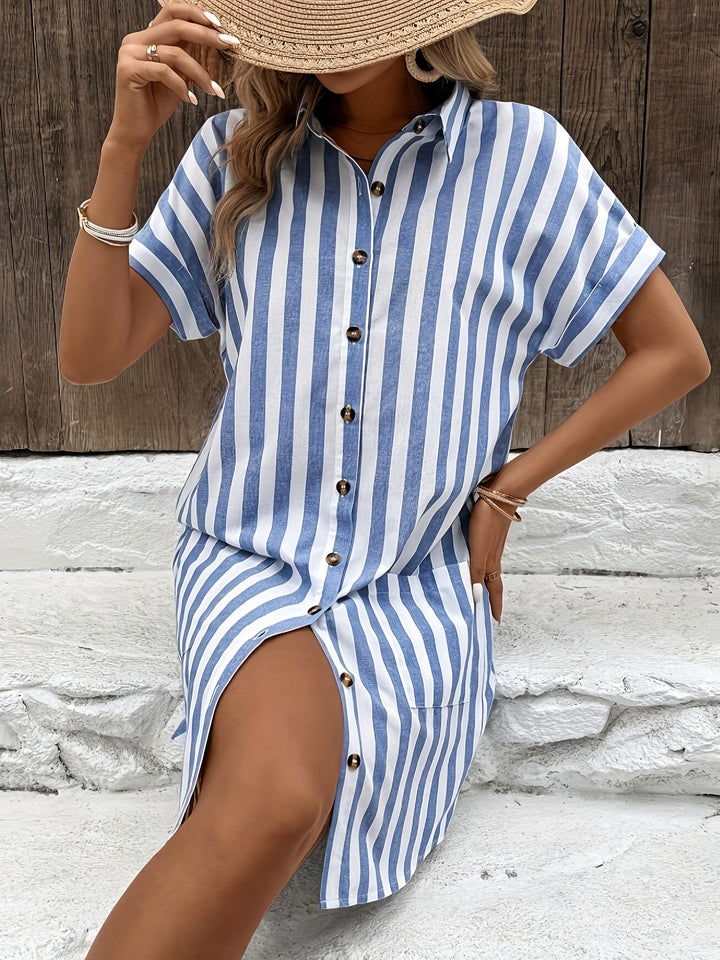 Clara | Striped Button-Up Shirt Dress