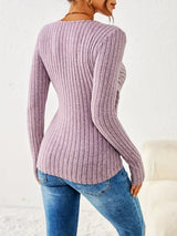Meredith | Ribbed V-Neck Button Top