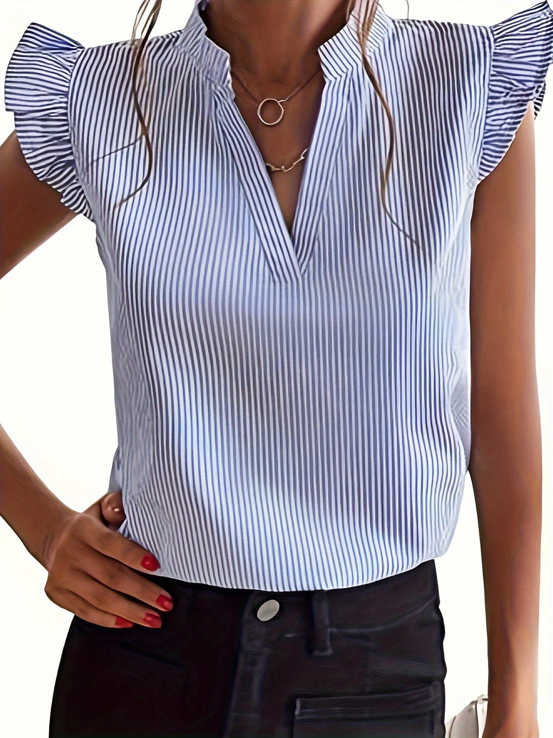 Jane | Striped Ruffle-Sleeve Blouse