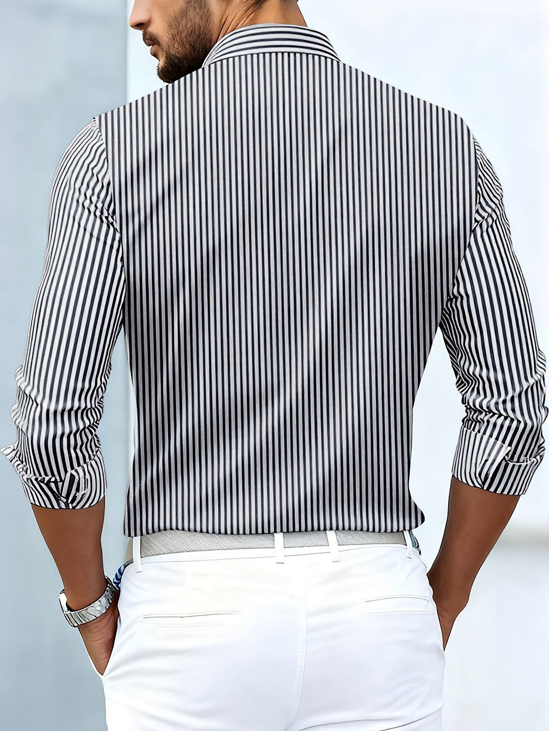 Julius | Woven-Texture Striped Long Sleeve Shirt
